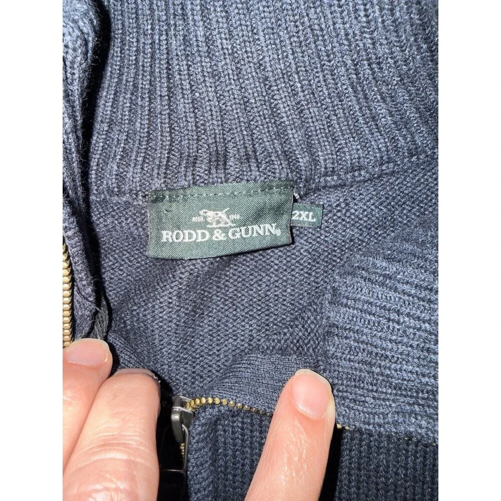 NWT Rodd&Gunn 1/4 Zip Mens 2XL Navy Half Zip 100% Cotton Casual Preppy
